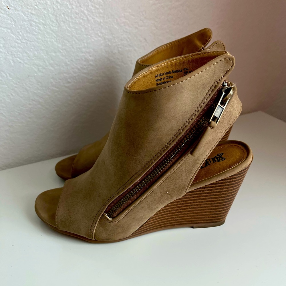 Brash by Payless Taupe wedge peep toe booties